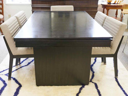 Black Finish Table & 6 Side Chair Set with Light Grey Upholstery