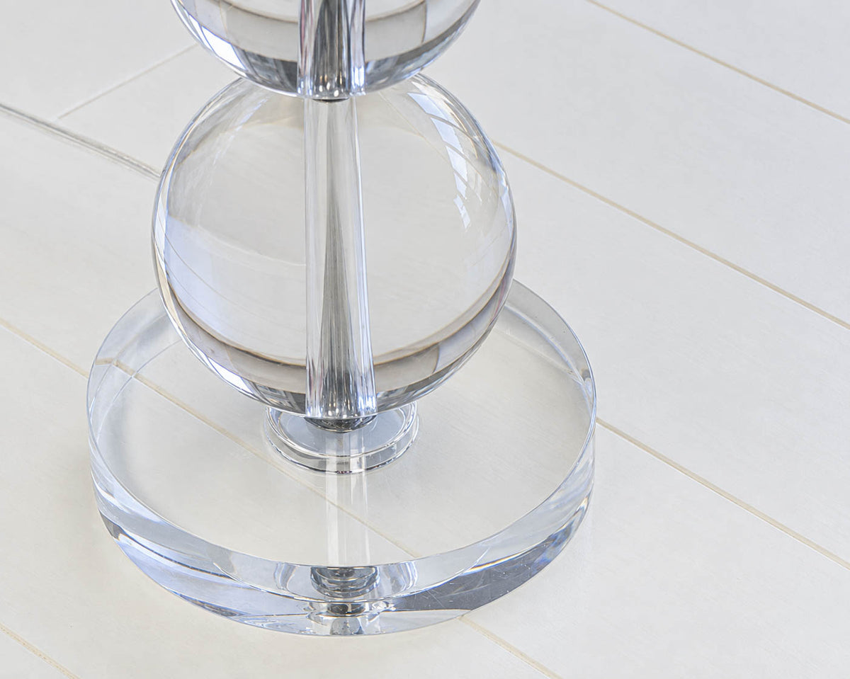 Pair of Stacked Crystal Orb Table Lamps with Drum Shades