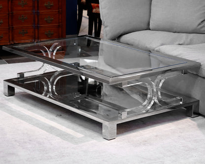 Rectangular Glass and Chrome Cocktail Table