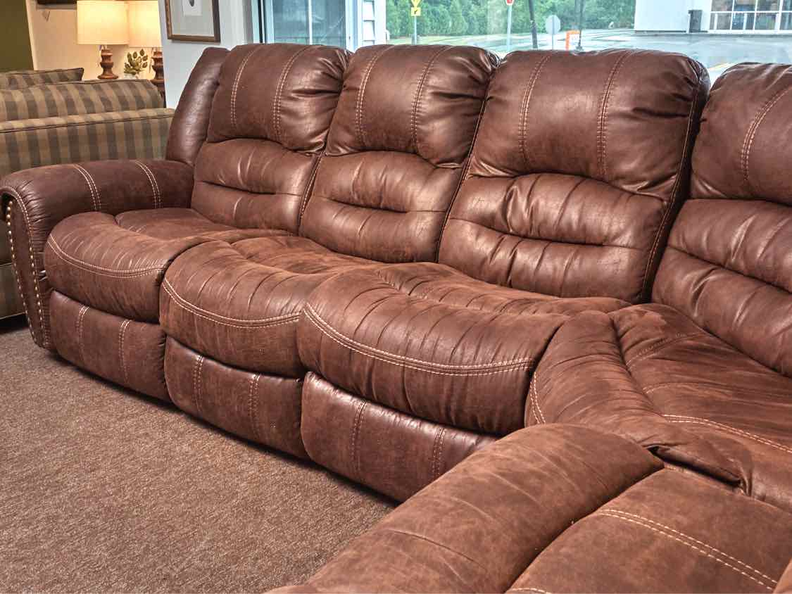 Flexsteel Leather Suede 6 Cushion 3 Power Recliner Sectional