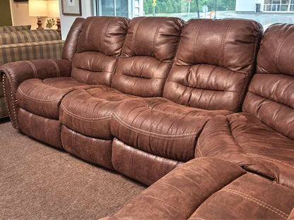 Flexsteel Leather Suede 6 Cushion 3 Power Recliner Sectional