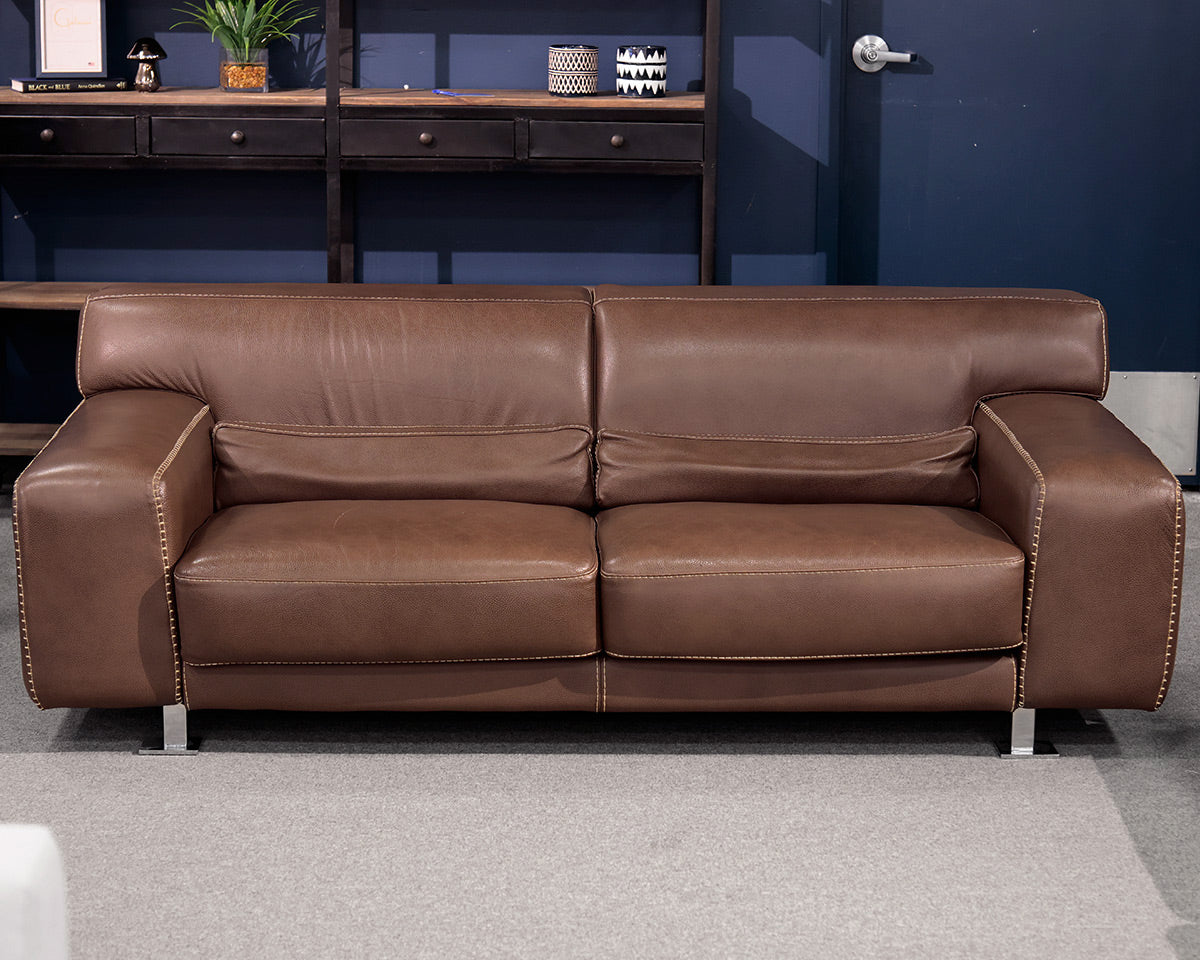 Roche Bobois Two Cushion Chocolate Brown Leather Sofa