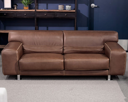 Roche Bobois Two Cushion Chocolate Brown Leather Sofa