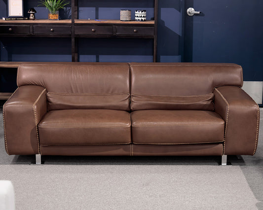 Roche Bobois Two Cushion Chocolate Brown Leather Sofa