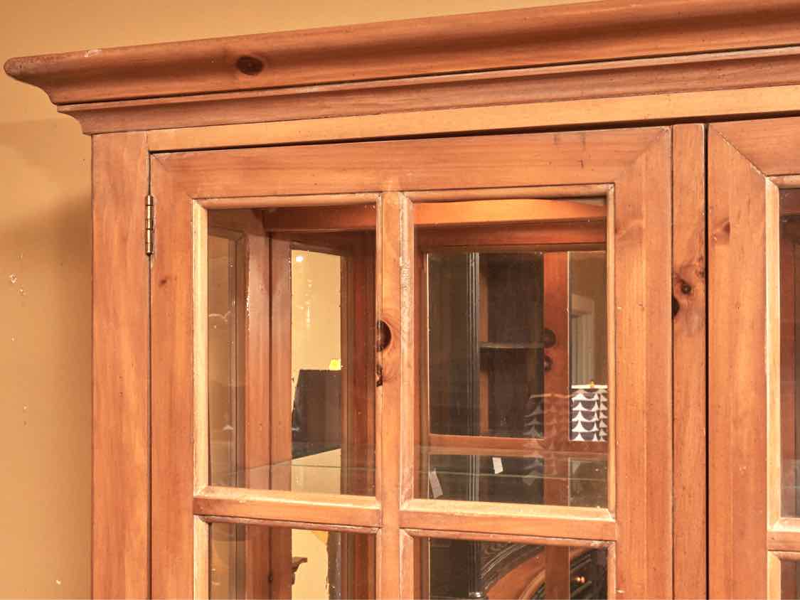 Pine 2 Glass Door 5 Glass Shelf Display Cabinet