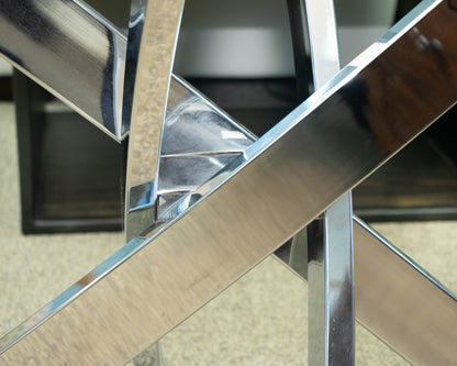 Contemporary Glass Top Bowfront Console on Chrome Angled Base