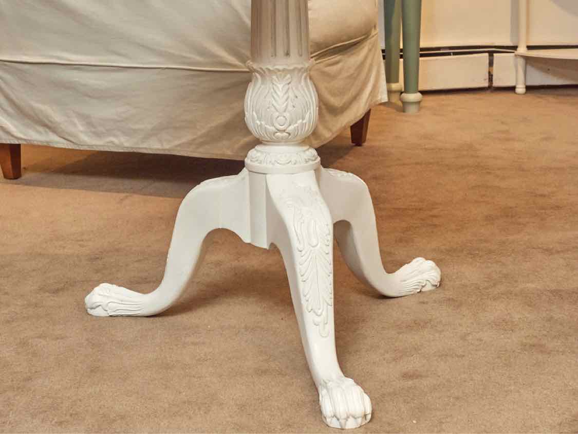 Pedestal Tea Table With Carved Legs In White Finish