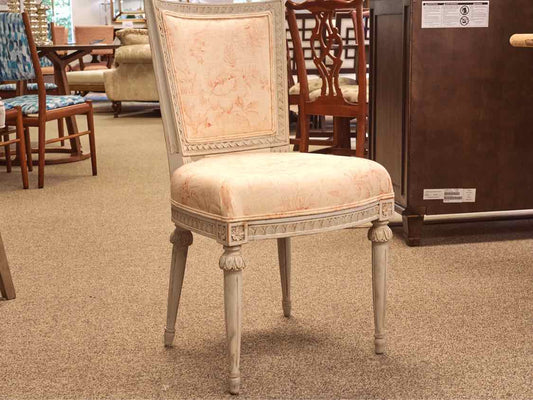 Set of 6 Distressed Cream Finish Dining Chair with  Floral Upholstery