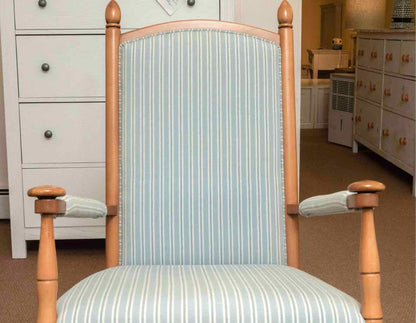 Blue Stripe Fabric Ash Stained  Nutmeg Finish Rocking Chair