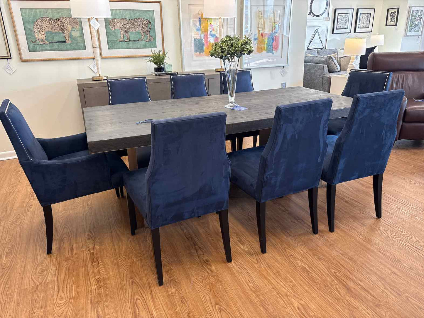 Set of 8 Deep Blue Suede Dining Chairs