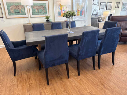 Set of 8 Deep Blue Suede Dining Chairs