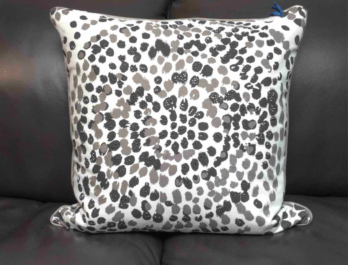 Suburban Home Duralee Gray & Cream Beaded Accent  Pillow