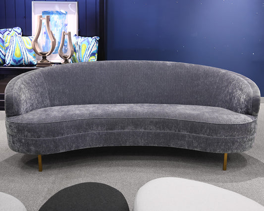 Kidney Sofa With Brushed Gold Tapered Metal Legs