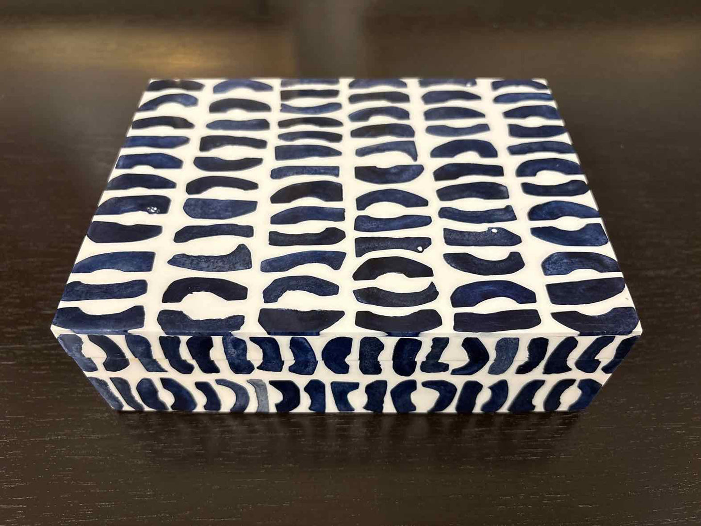 Small Decorative Kaju Hinged Box in Indigo & Ivory
