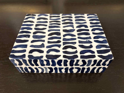 Small Decorative Kaju Hinged Box in Indigo & Ivory
