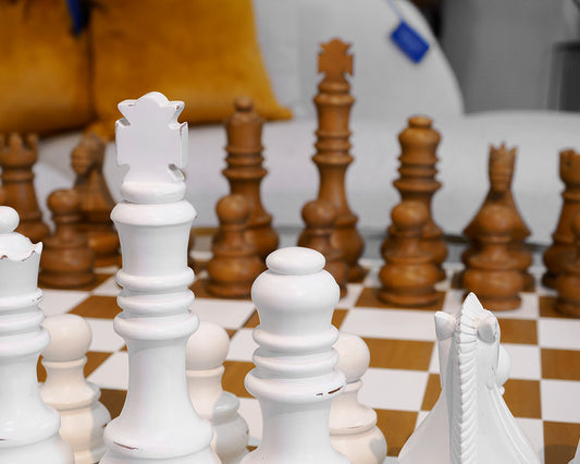 Oversized White and Light Brown Chess Set
