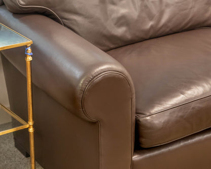 Baker "Coach Legacy" Dark Chocolate Leather Roll Arm Sofa