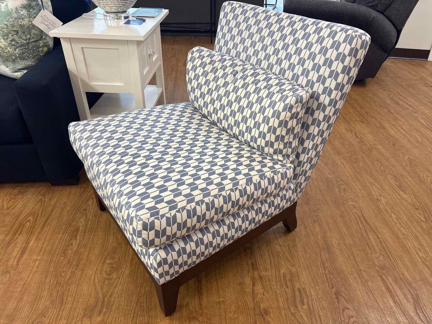 Kroll Furniture Soft Blue & White Slipper Chair