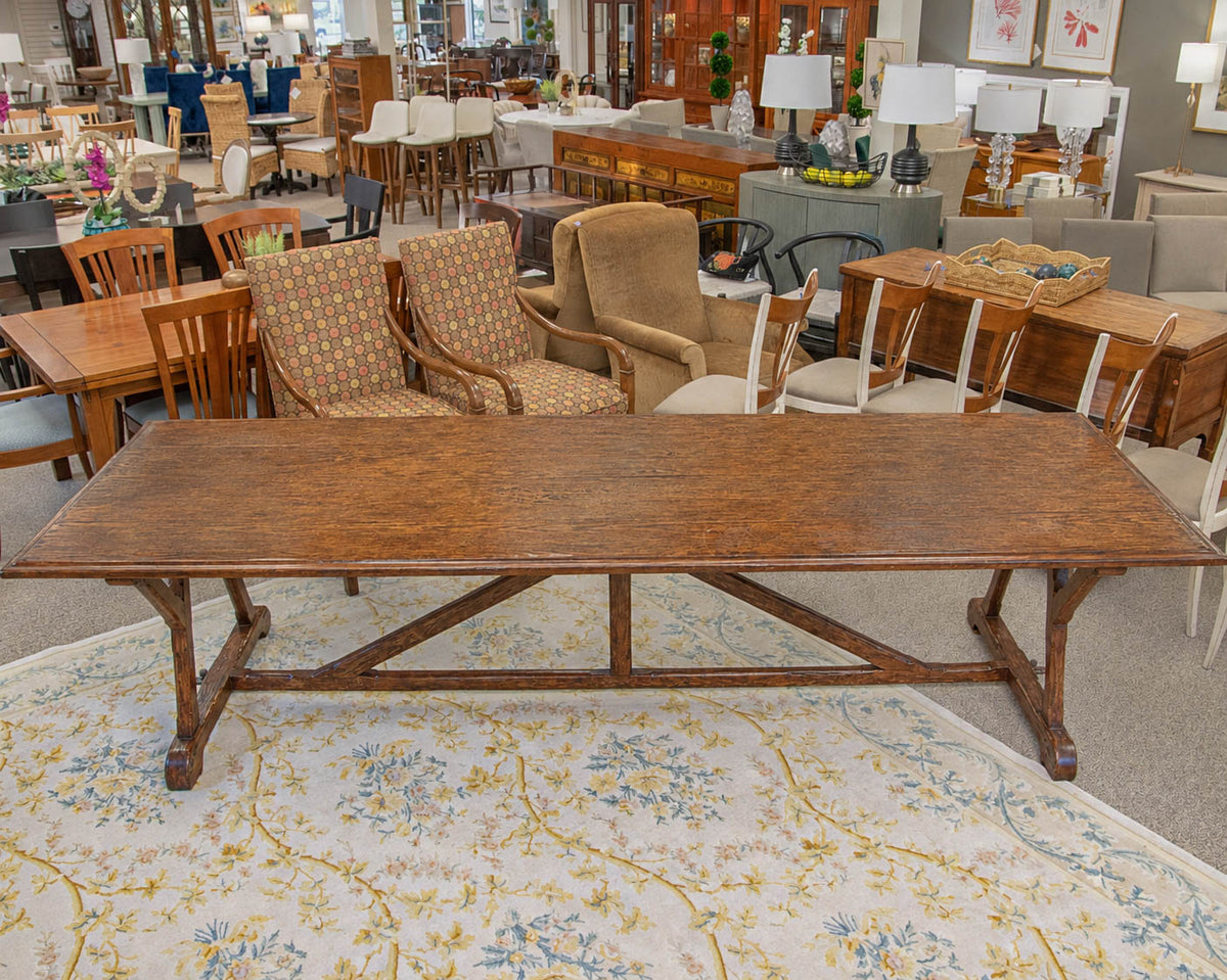 English Oak Trestle Harvest Dining Table