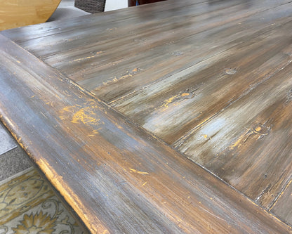 Expanding Trestle Dining Table with Painted Faux-Driftwood Finish