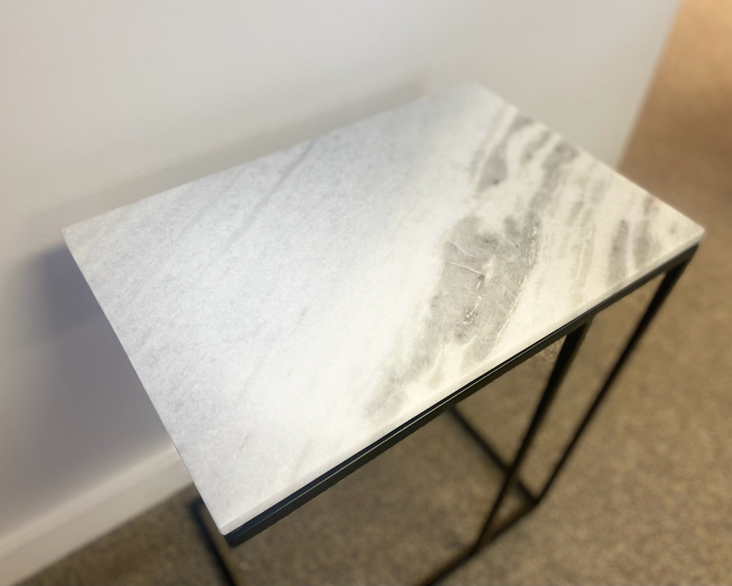 White Marble Top & Black Metal Side Table