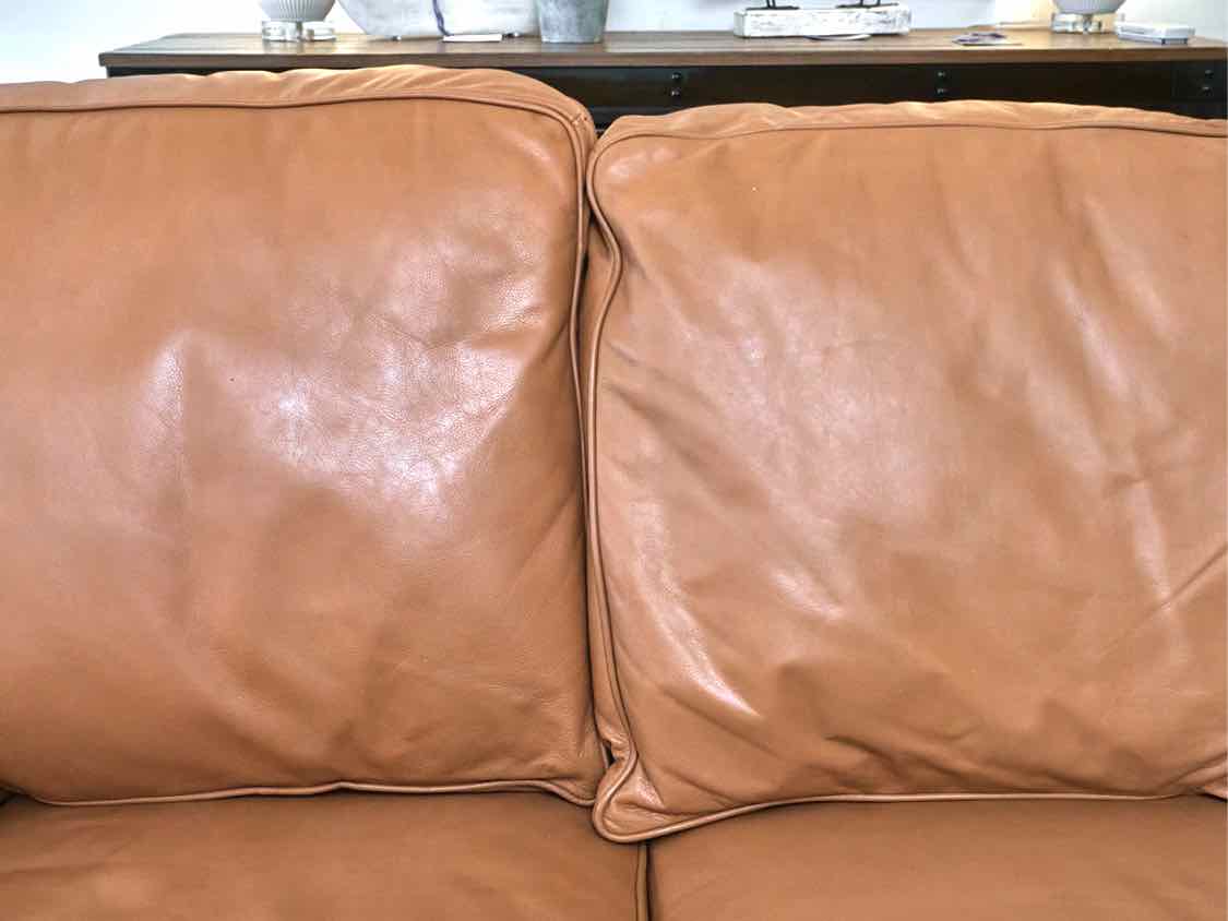 Drexel Pelle 'Russet' Leather 3 Cushion Nailhead Trim Rolled Arms Sofa