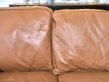 Drexel Pelle 'Russet' Leather 3 Cushion Nailhead Trim Rolled Arms Sofa