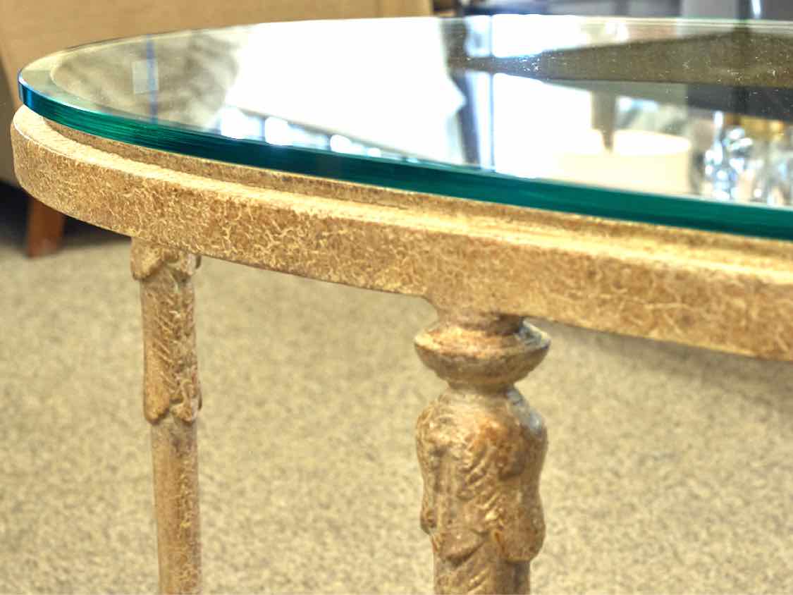 Oval Cast Iron Cocktail Table with Glass Top