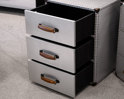 Pair of Restoration Hardware Aluminum Wrapped Nightstands
