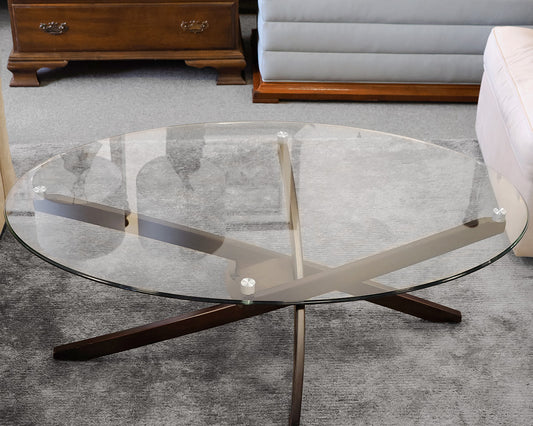 Oval Coffee Table w/ Wooden Base