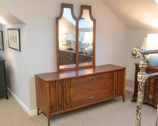 Kent Coffey "Marquee Modern" 9 Drawer 2 door Lowboy Dresser with Mirror Attached