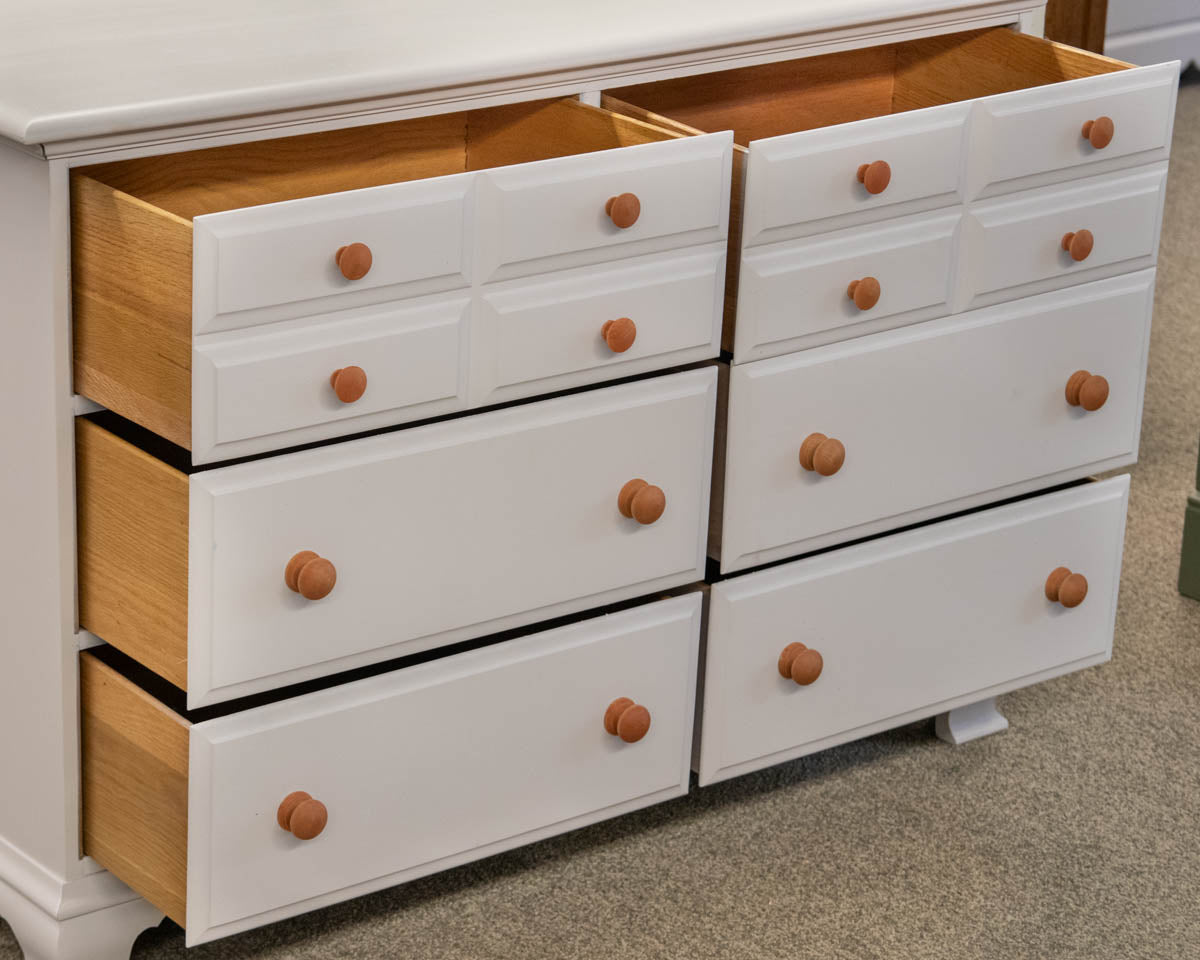 Lloyd's Double Dresser in White with Natural Wood Finish Pulls