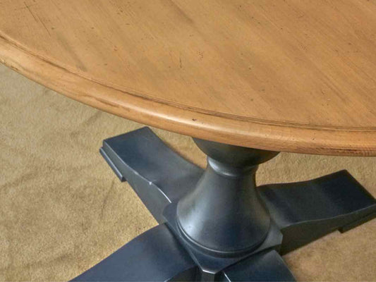 Ethan Allen'Cooper' Round Maple Top Navy Blue Finish Pedestal  Dining Table