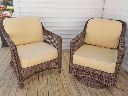 Frontgate  Synthetic  Wicker  Yellow Fabric Cushions Sofa , Chair & Swivel Chair