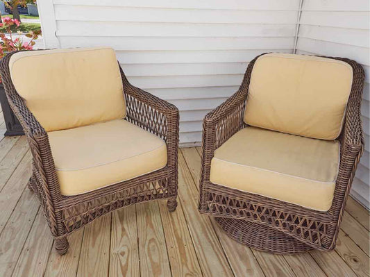 Frontgate  Synthetic  Wicker  Yellow Fabric Cushions Sofa , Chair & Swivel Chair