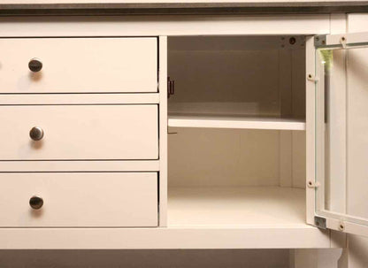 Martin Off White Finish 2 Glass Door 3 Drawer Gray Top  Server