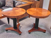 Pair of Ethan Allen 'Medallion' Two Tone Round Side Tables