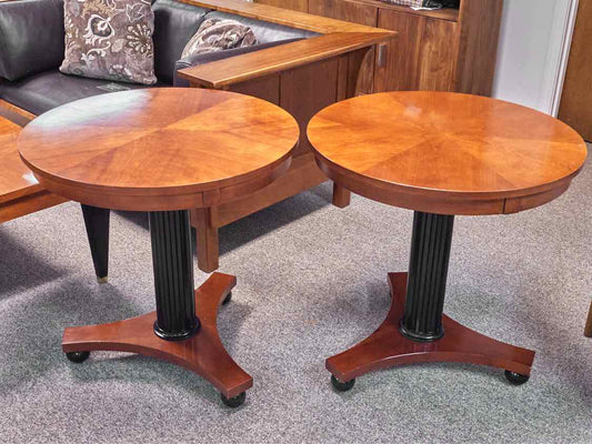 Pair of Ethan Allen 'Medallion' Two Tone Round Side Tables