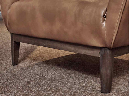 Pair Of 'Caramel' Bonded Leather Chairs With Espresso Finish Legs