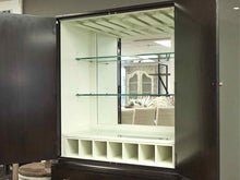 Dynasty Bar Cabinet with Walnut Sunburst Pattern Doors and Satin Gold Pulls