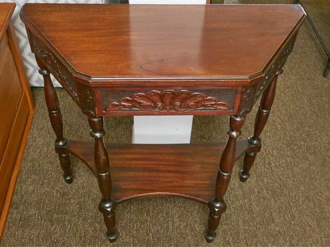 Mahogany Demi Lune Shape Carved Accents With Shelf Accent Hall  Table