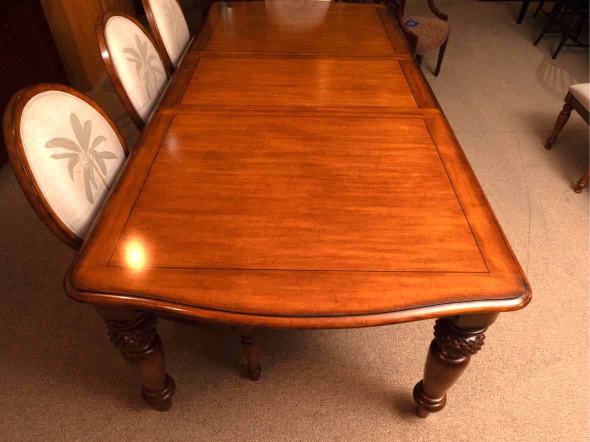 Tommy Bahama Style Dining Table & 8 Chair Set with Palm Tree Linen Upholstery