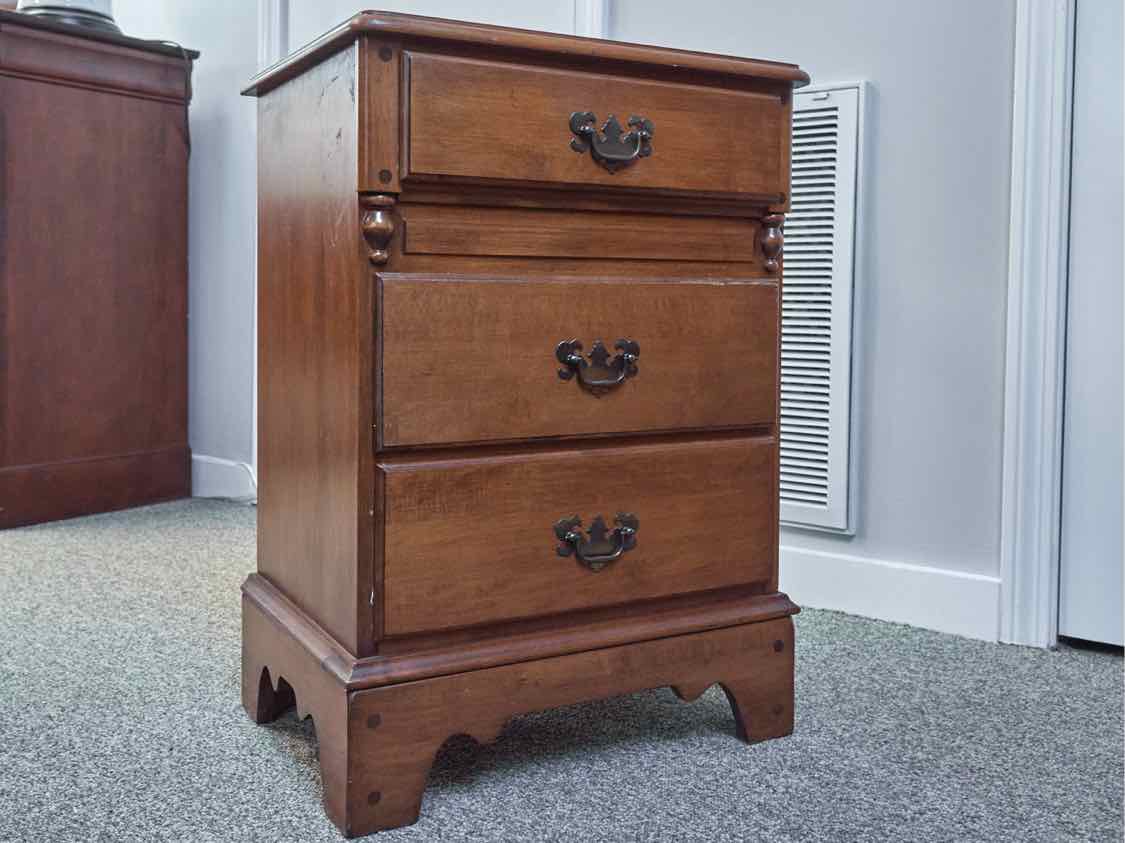 Pair of Maple 3-Drawer Nightstands with Antique Brass Pulls