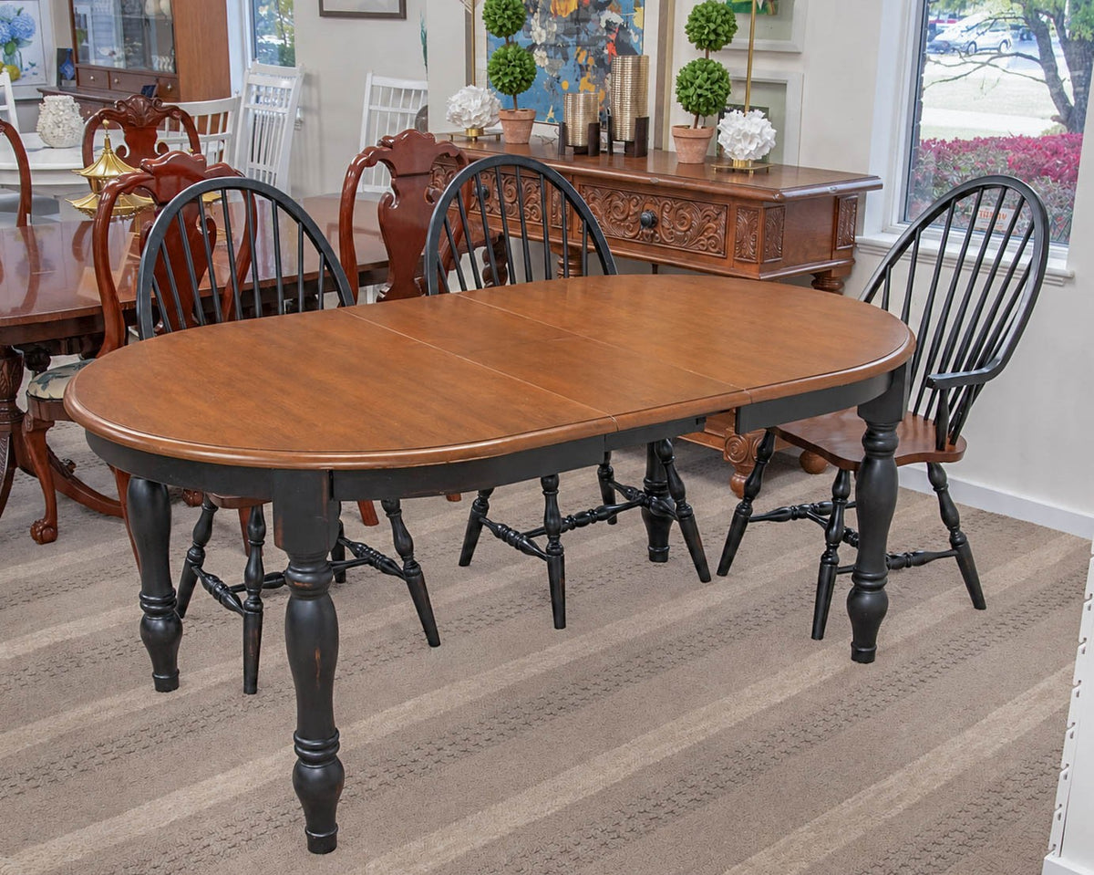 Cherry Finish Oval Table with Butterfly Leaf  & 6 Windsor Chair Set