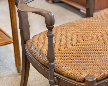 French Woven Rattan Double Seat Setee On Bronze Ladder Back  Frame