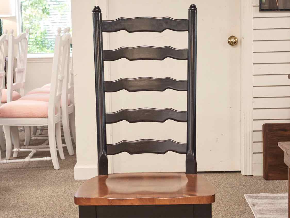 Pair of Black Finish Ladder Back Dining Chairs with Maple Seats