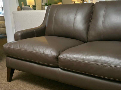 Macy's' Dark Truffle Brown' 3 Cushion Tight Back  Leather Sofa