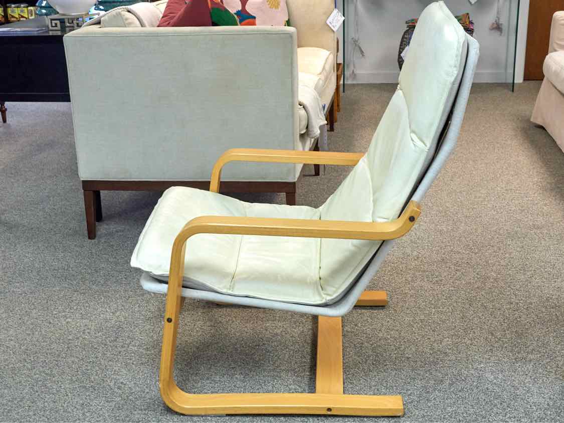 Contemporary Light Wood Frame Leather Chair and Ottoman