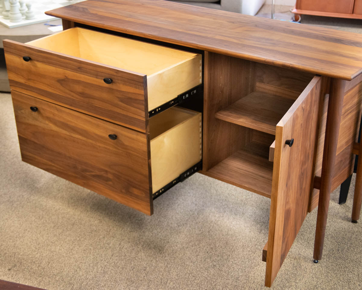 Crate & Barrel 'Kendal' Walnut 2 Drawer & 1 Door Credenza