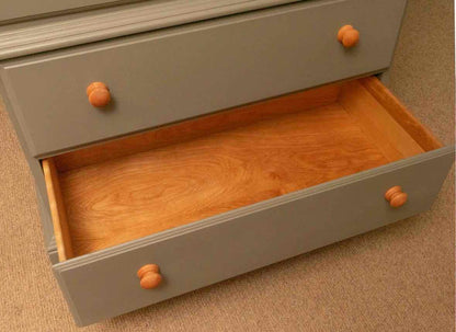 Eucalyptus Green Finish 5 Drawer Chest on Chest with Natural Wood Knobs